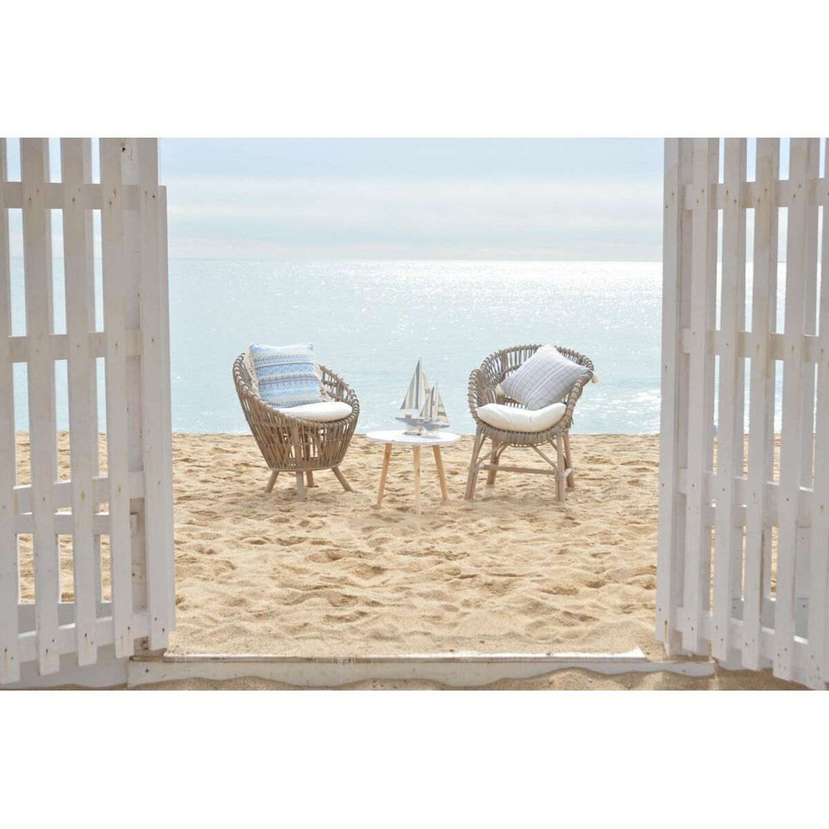 Cadeira de jardim DKD Home Decor Branco Metal Natural Colorido 63 x 70 x 85 cm-2