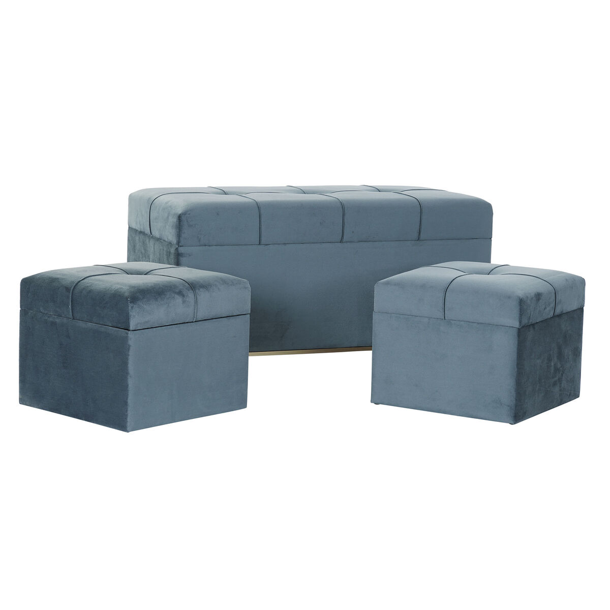Banquette DKD Home Decor Foam Blue Metal Polyester Velour Wooden MDF (83 x 43 x 42 cm)-2