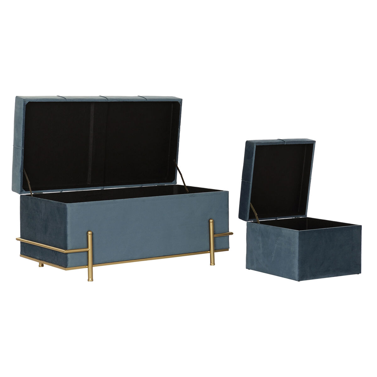 Banquette DKD Home Decor Foam Blue Metal Polyester Velour Wooden MDF (83 x 43 x 42 cm)-3