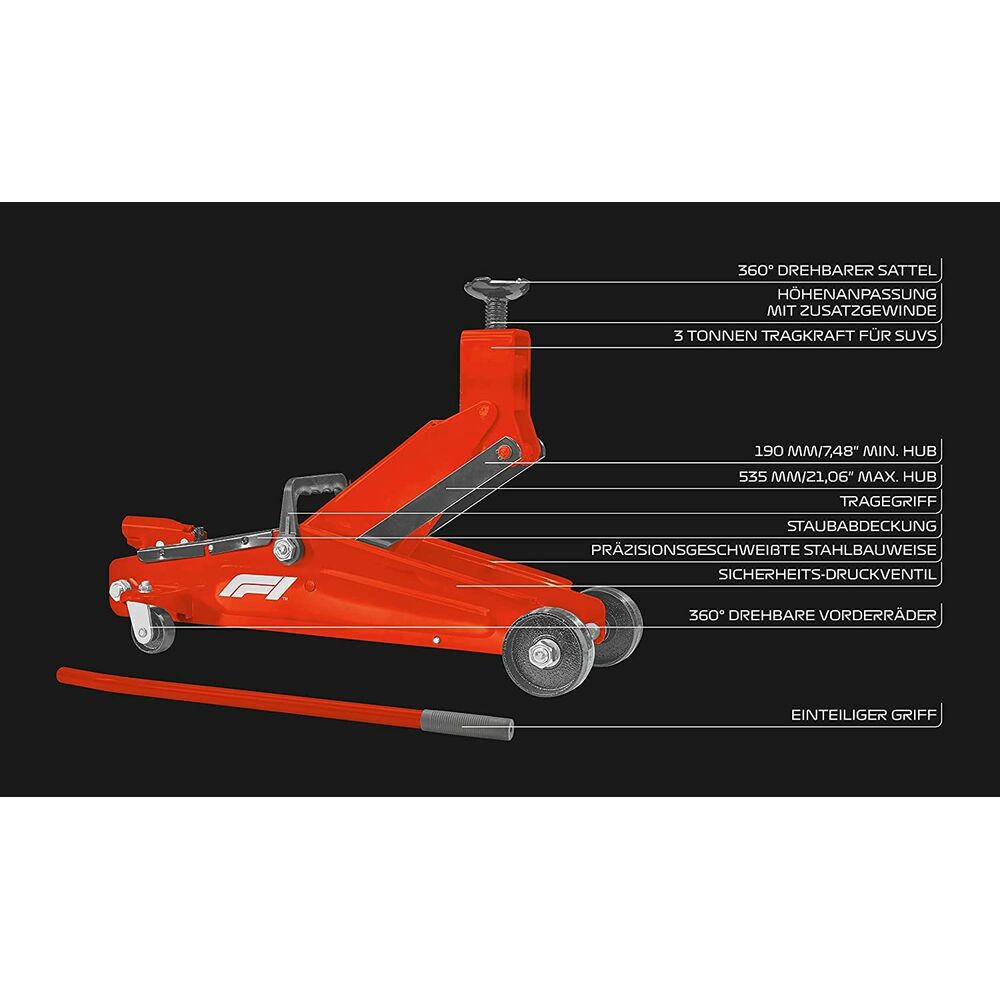 Подъемный домкрат FORMULA 1 FJ300 3 T 190 - 535 mm Красный-2