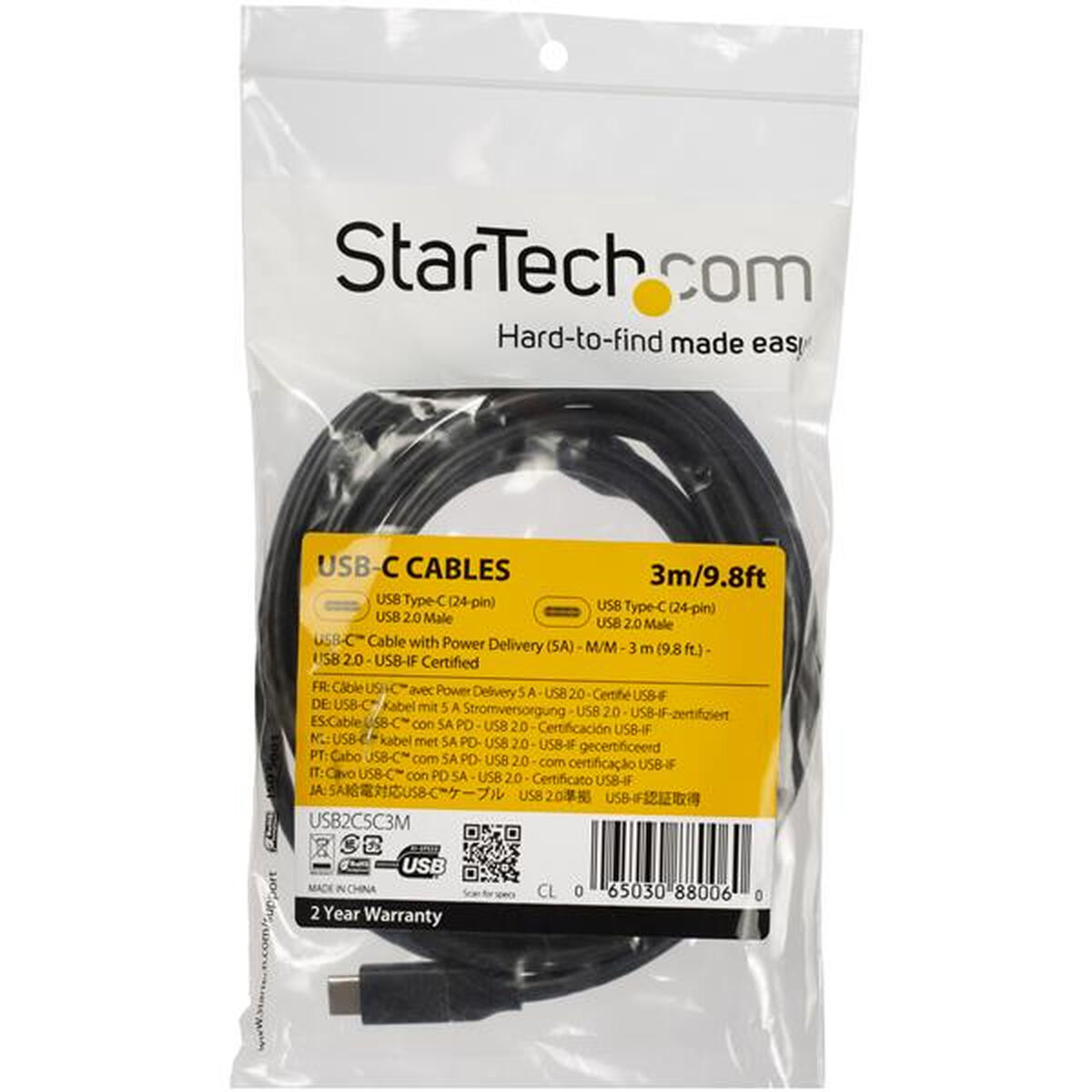 Startech USB-C Cable USB2C5C3M Black-3