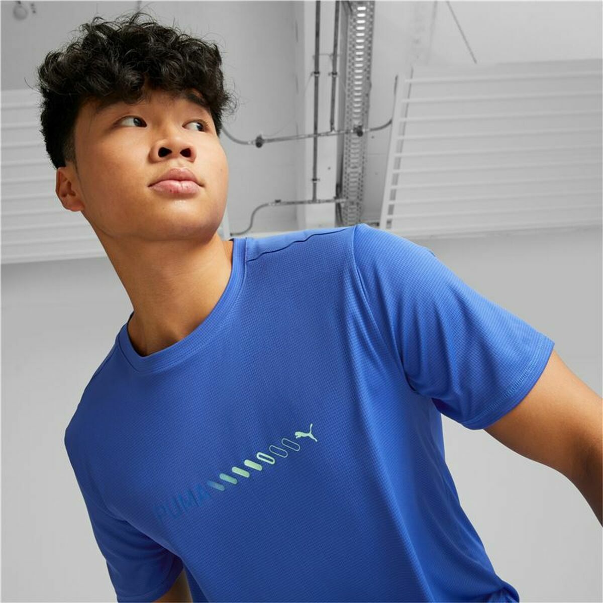Men's Short Sleeve T-Shirt Puma Run Favorite Logo Blue-2