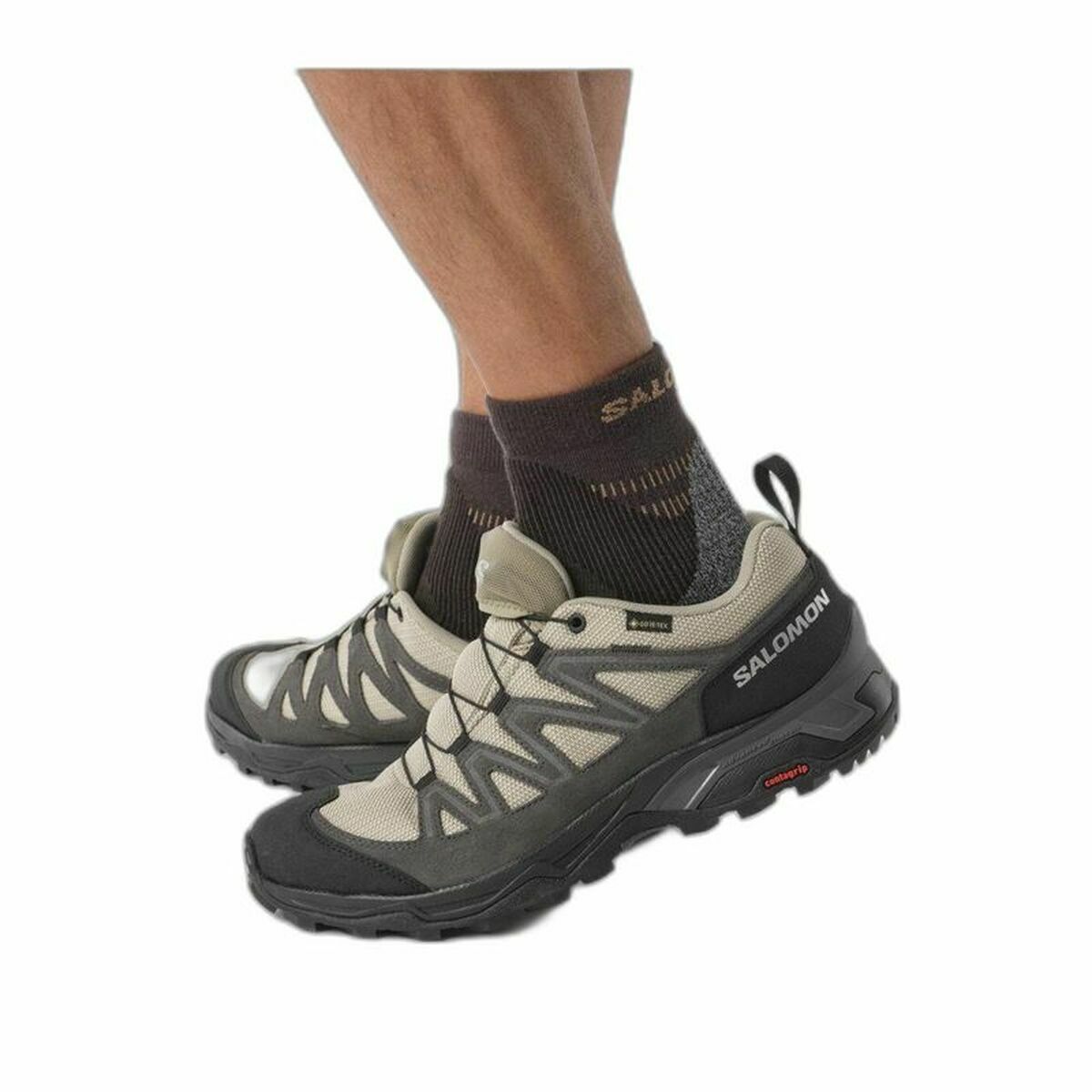 Zapatillas para correr para adultos Salomon X Ward Beige gris oscuro GORE-NAT Piel montaña-2