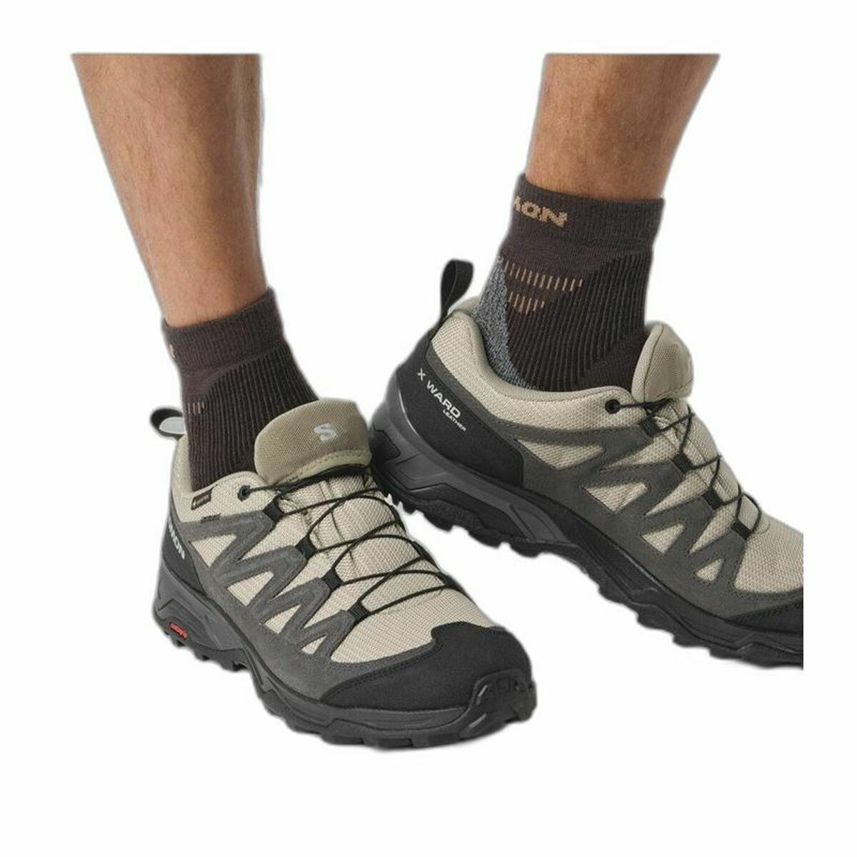 Zapatillas para correr para adultos Salomon X Ward Beige gris oscuro GORE-NAT Piel montaña-4