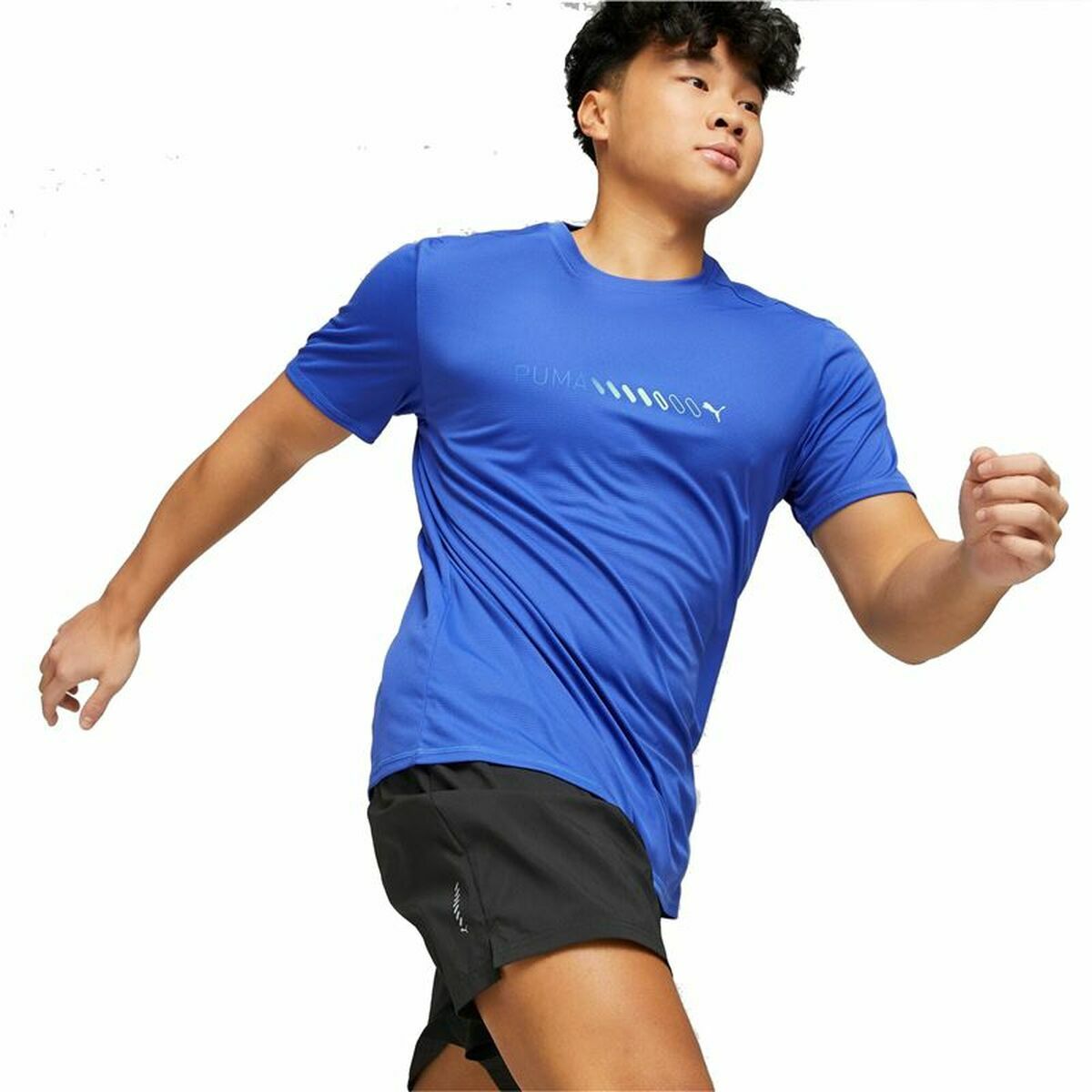 Men's Short Sleeve T-Shirt Puma Run Favorite Logo Blue-3