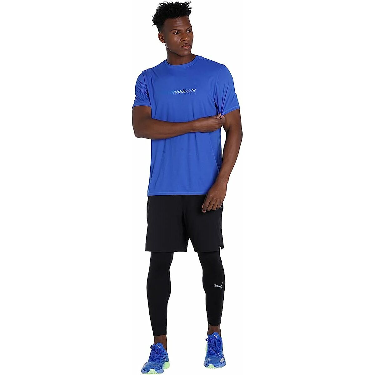 Men's Short Sleeve T-Shirt Puma Run Favorite Logo Blue-6