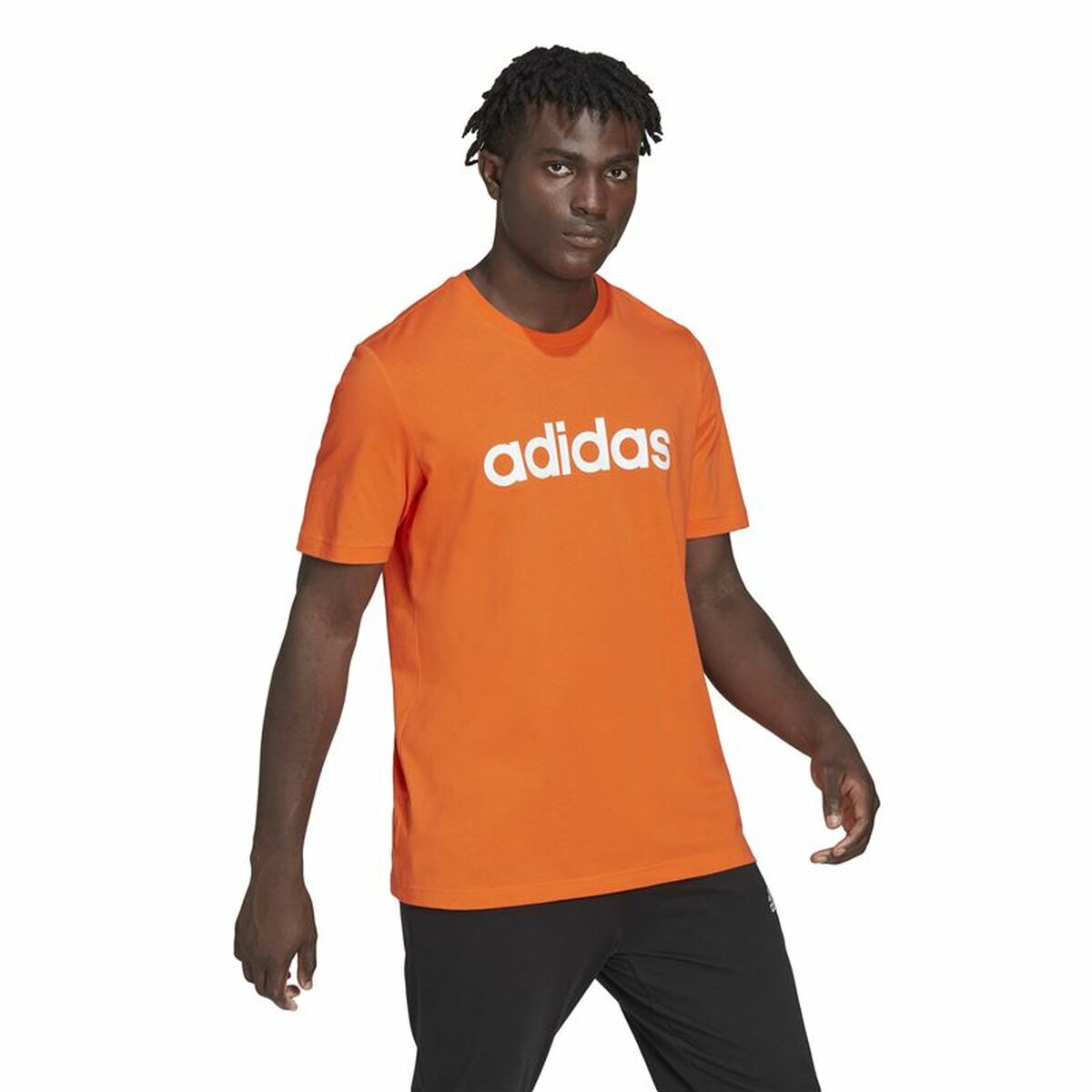 Men's Adidas Essentials Embroided Linear T-Shirt Orange-4