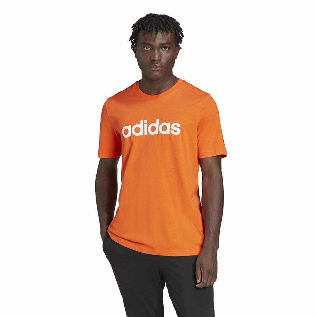 Men's Adidas Essentials Embroided Linear T-Shirt Orange-6