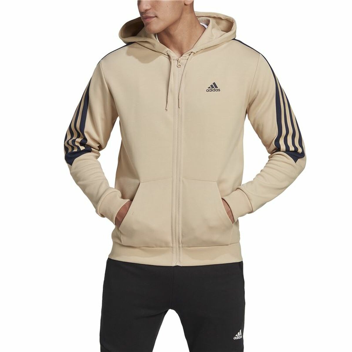 Men's Adidas Future Icons 3 Bandas Beige Hoodie-3