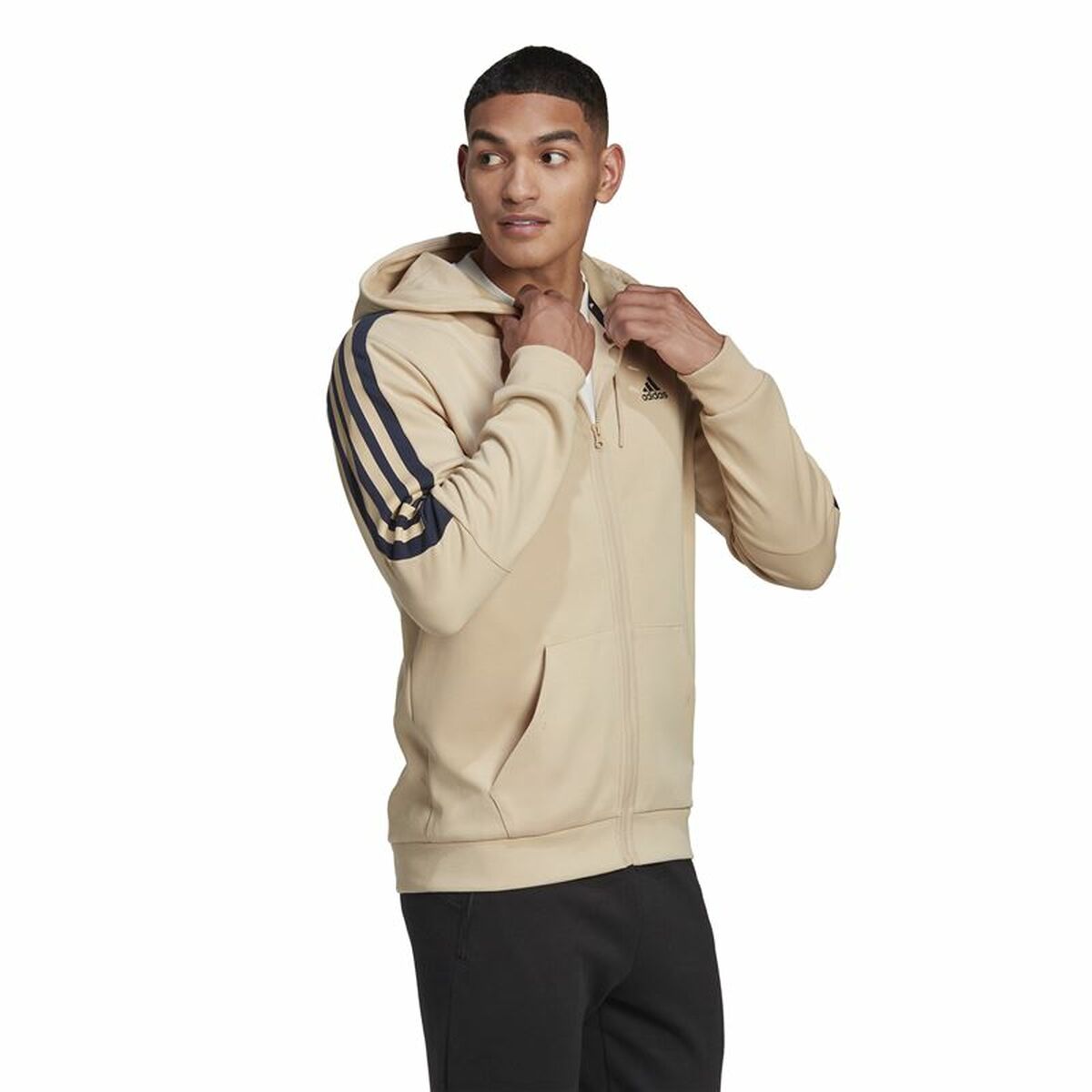 Men's Adidas Future Icons 3 Bandas Beige Hoodie-5