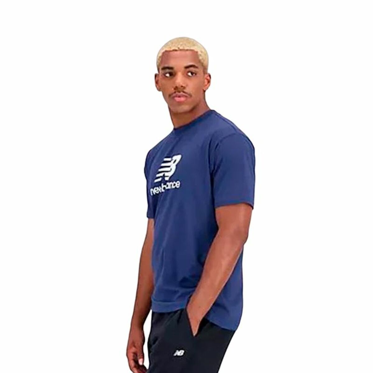 Men's Short Sleeve T-Shirt New Balance Essentials Stacked Logo Blue-3