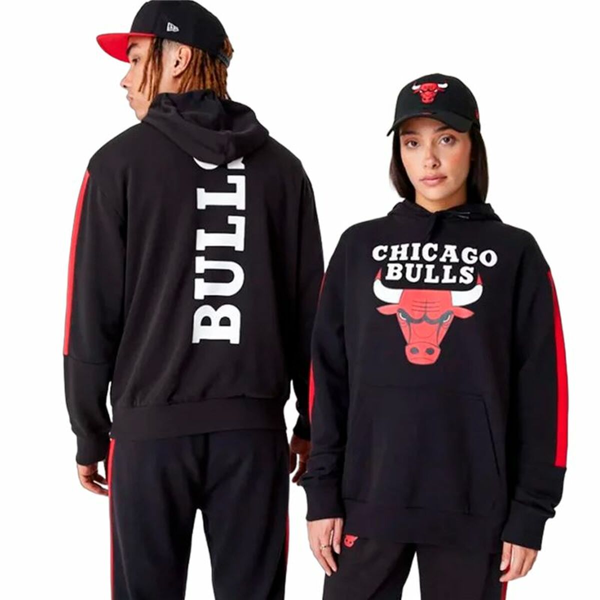 Unisex New Era NBA Color Block Chicago Bulls Hoodie Black-2