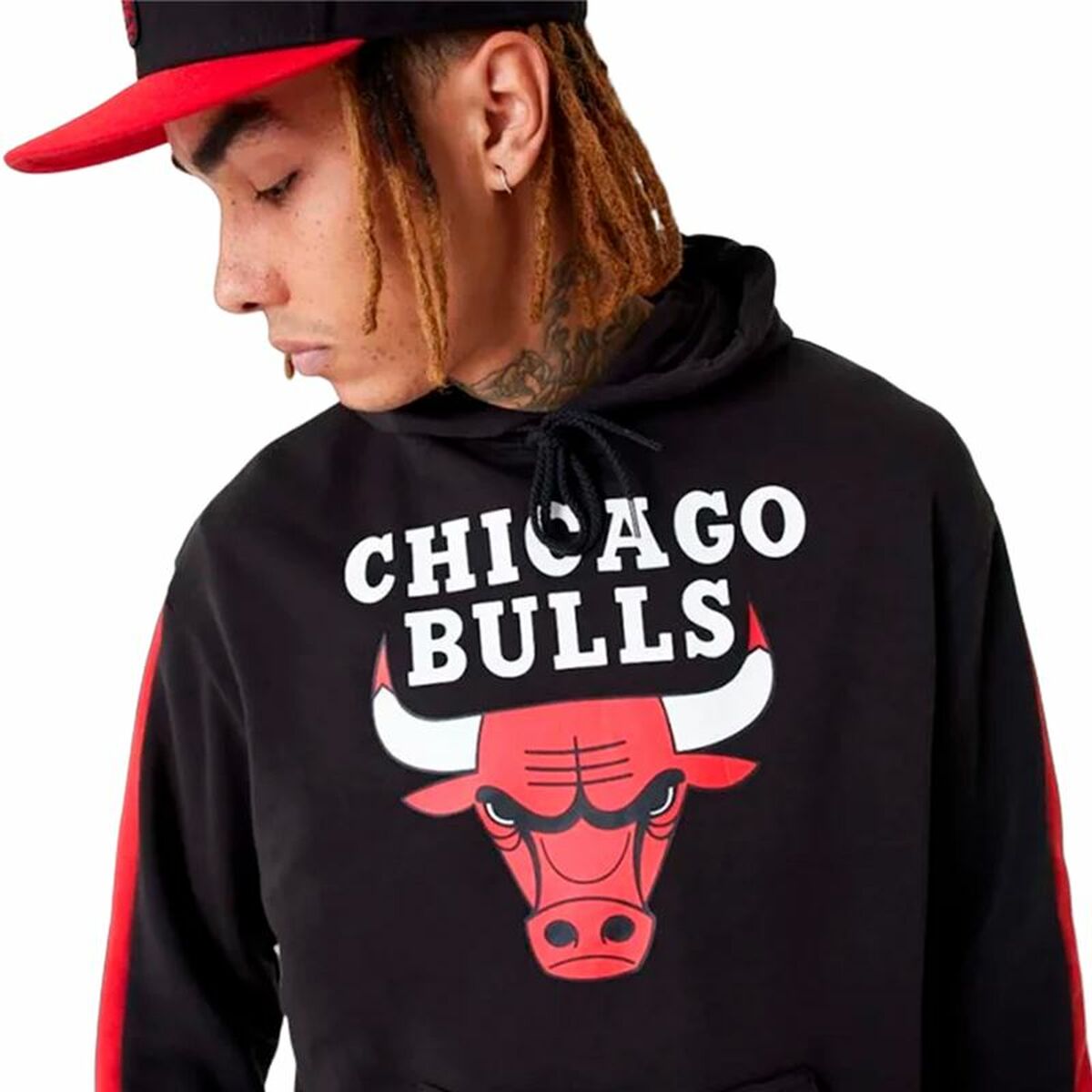 Unisex New Era NBA Color Block Chicago Bulls Hoodie Black-3