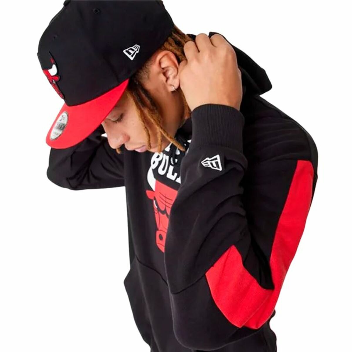 Unisex New Era NBA Color Block Chicago Bulls Hoodie Black-4