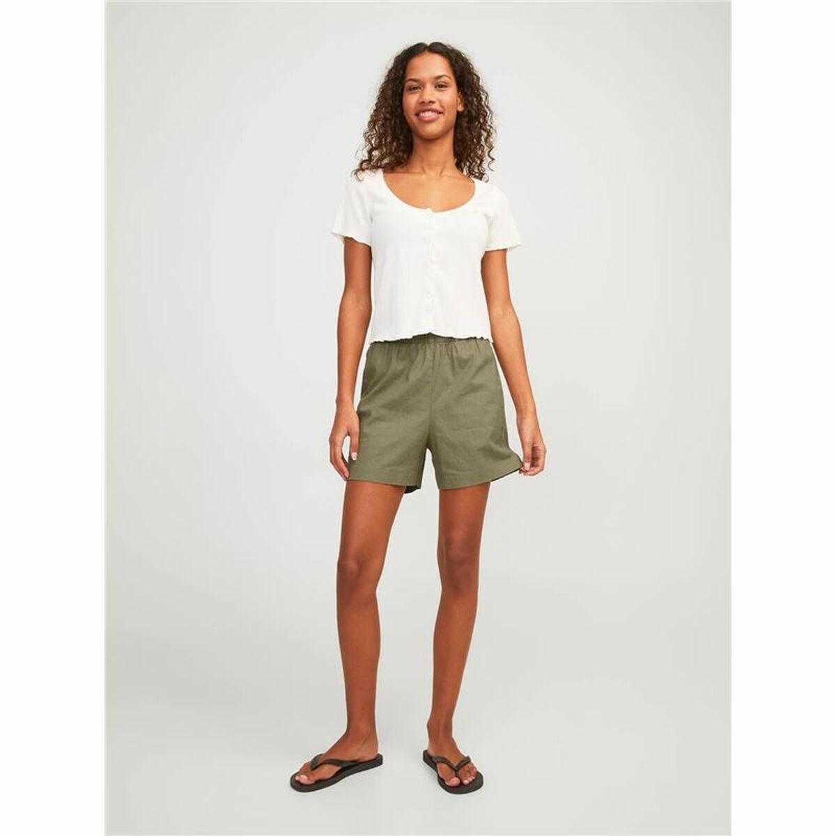Jack & Jones Women's Sport Shorts Green Linen-3