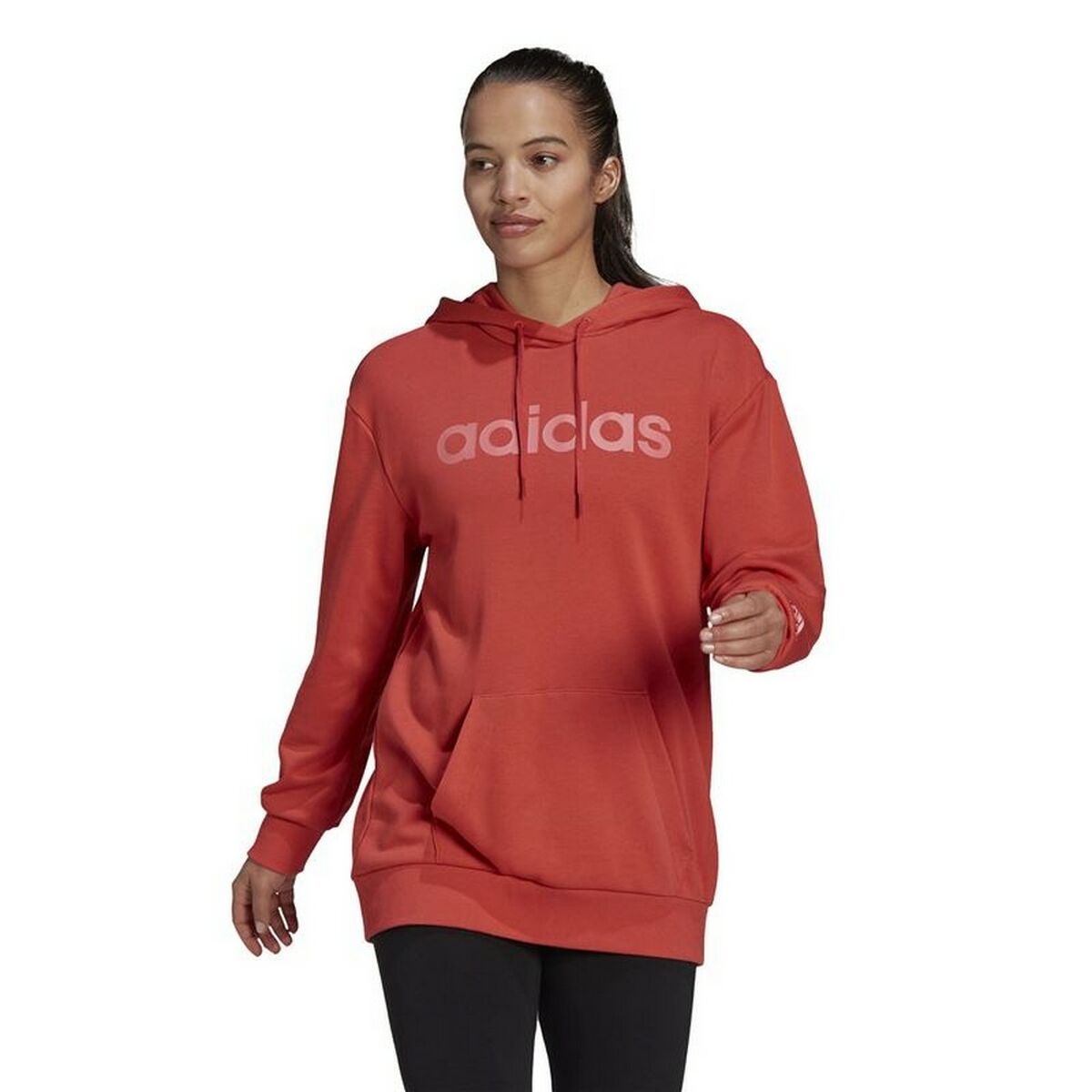 Kadın Adidas Essentials Logo Hoodie Kırmızı-2