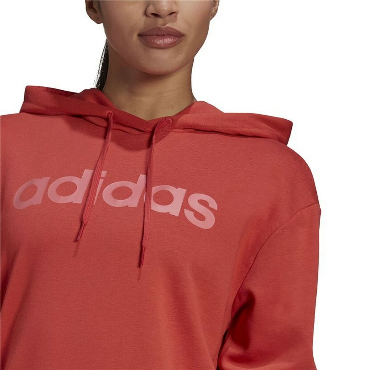 Kadın Adidas Essentials Logo Hoodie Kırmızı-5