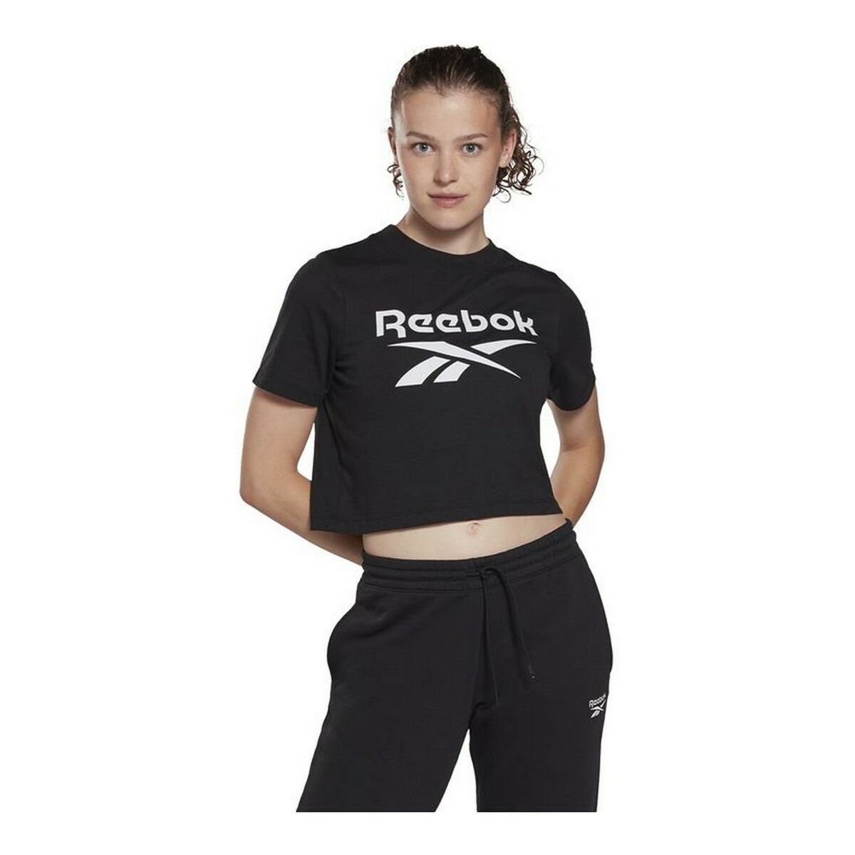 短袖女子Reebok Cropped Identity Black T恤-6