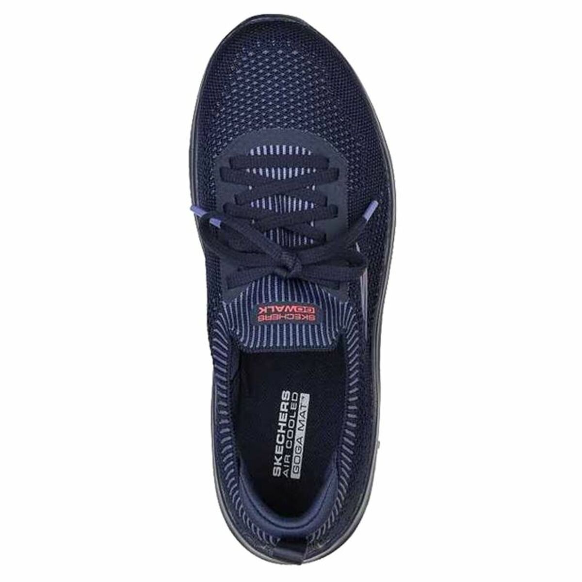 大人の連続したスニーカーのSkechersは平らなニットWの青い黒を設計しました-4