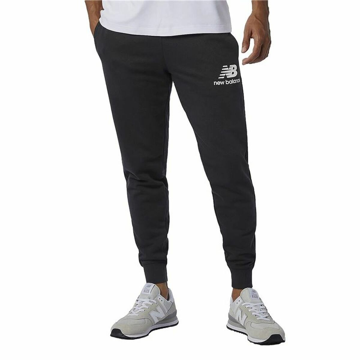 New Balance Essentials Stacked Logo Black Men's Long Sweatpants-3