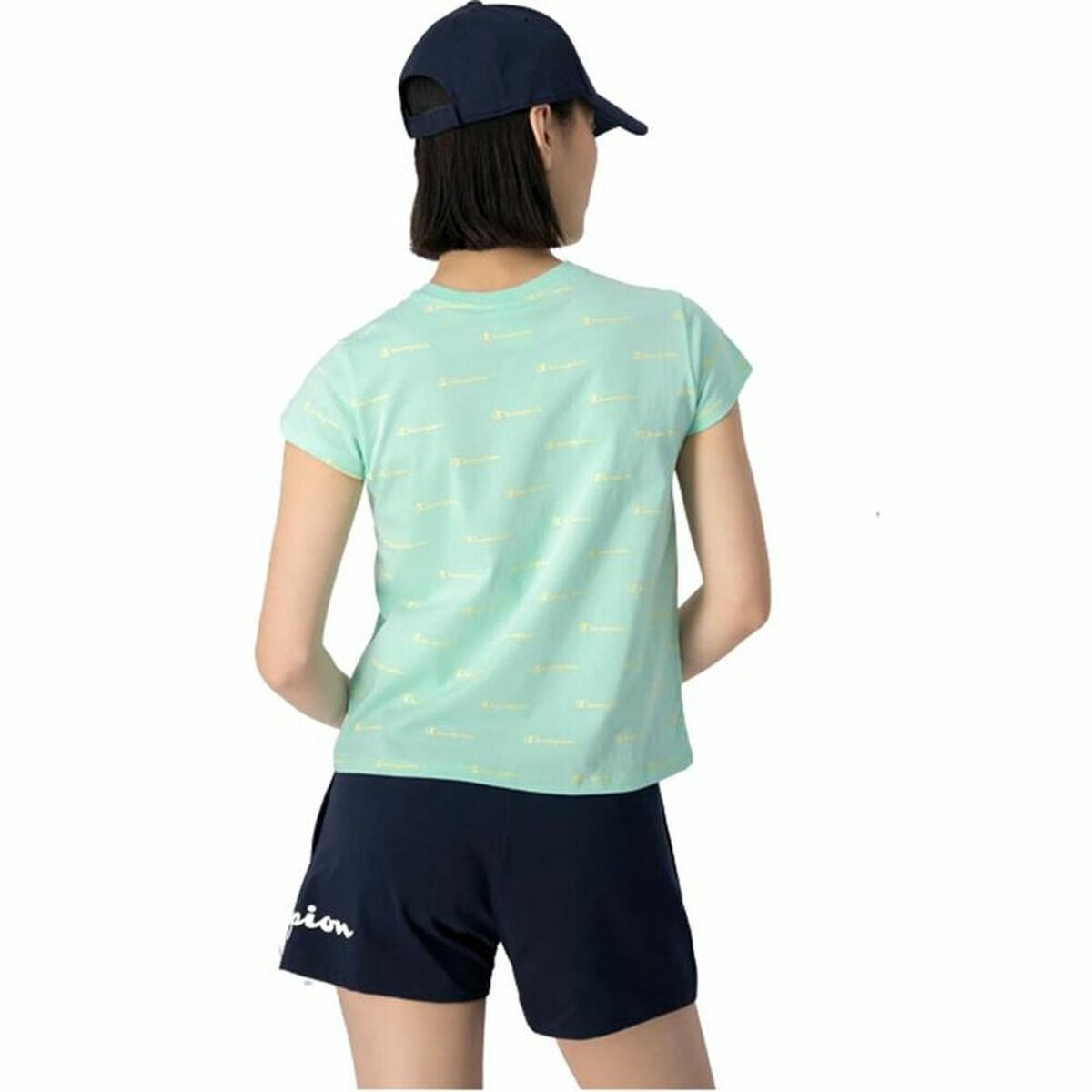 短袖女子Crewneck Champion Croptop Aquamarine T恤-4