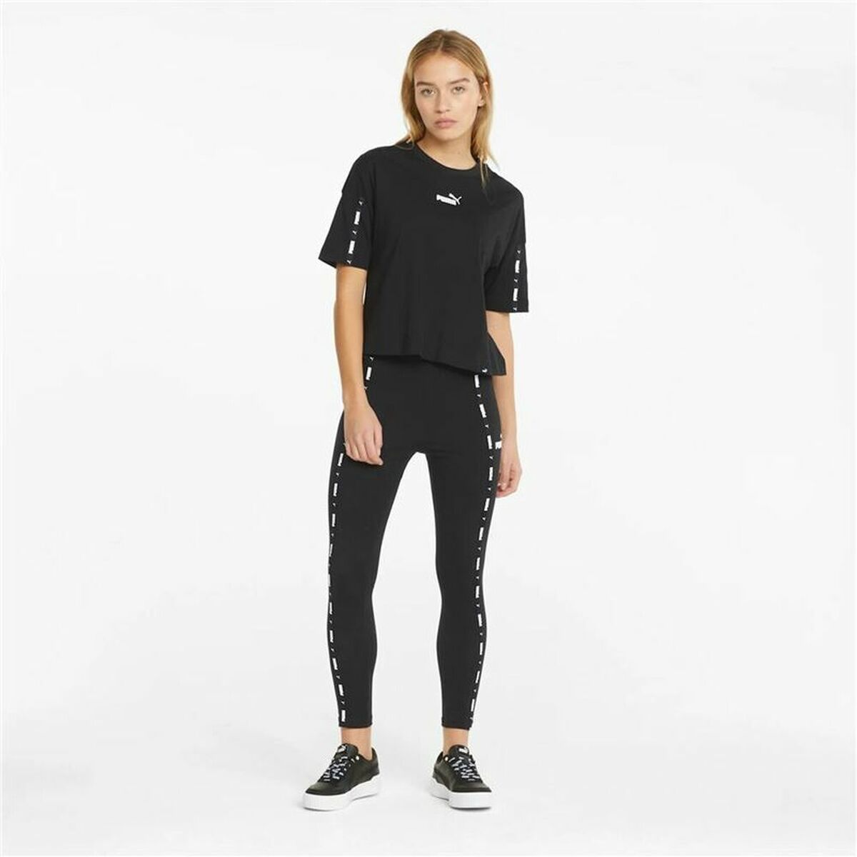 短袖女子Puma Tape Crop Black T恤-7