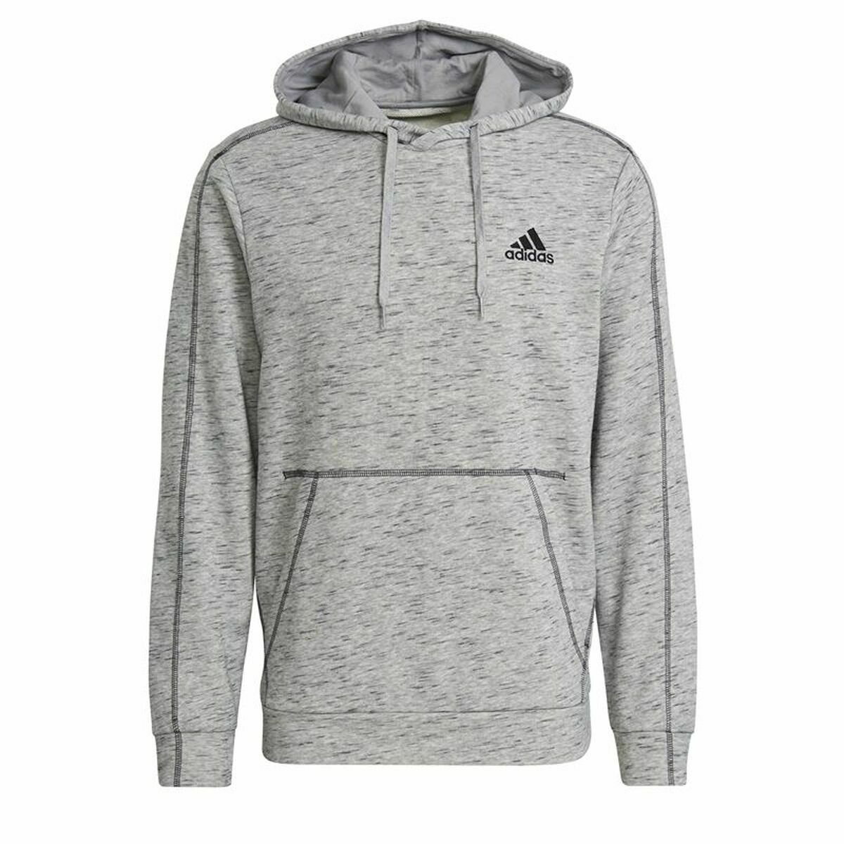 Erkek Adidas Essentials Mélange Nakışlı Hoodie Açık Gri-2