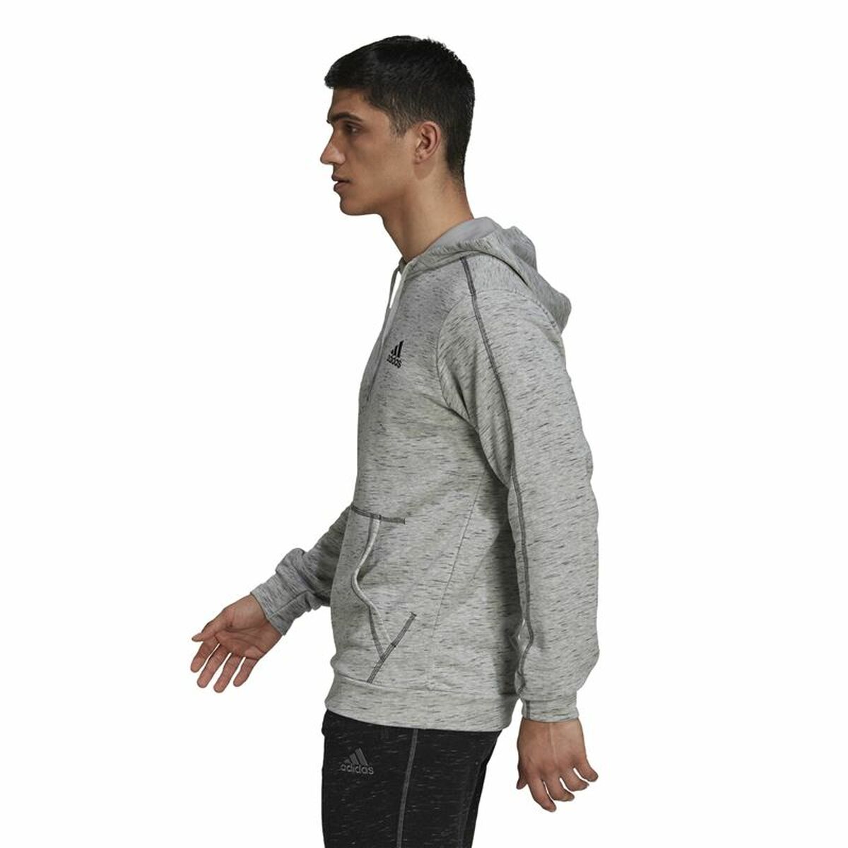 Erkek Adidas Essentials Mélange Nakışlı Hoodie Açık Gri-5