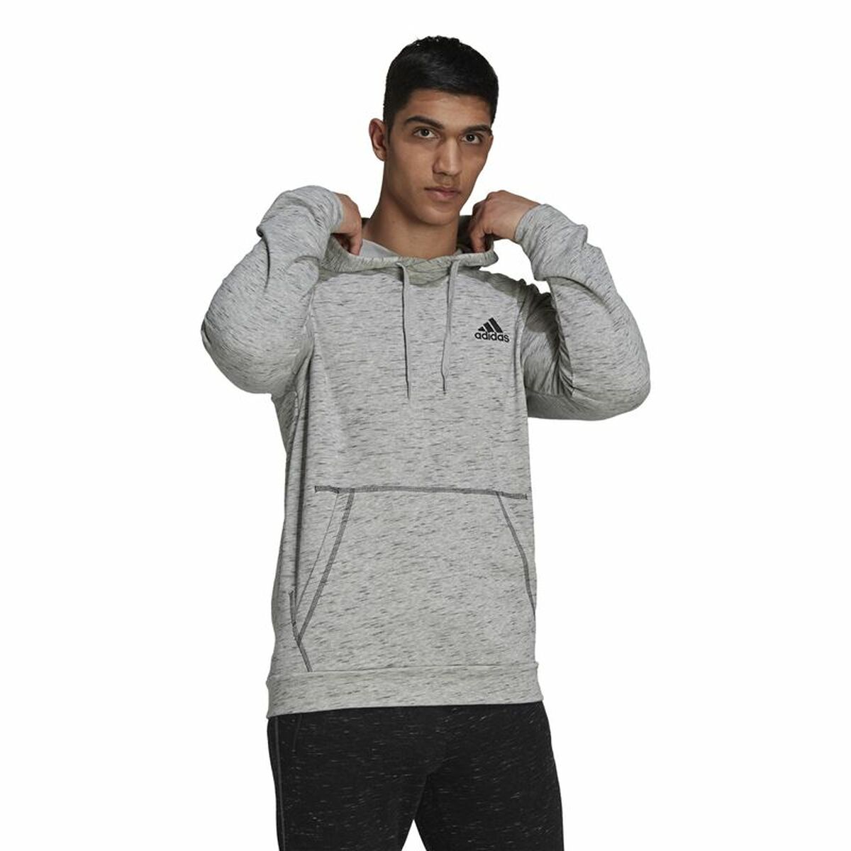 Erkek Adidas Essentials Mélange Nakışlı Hoodie Açık Gri-7