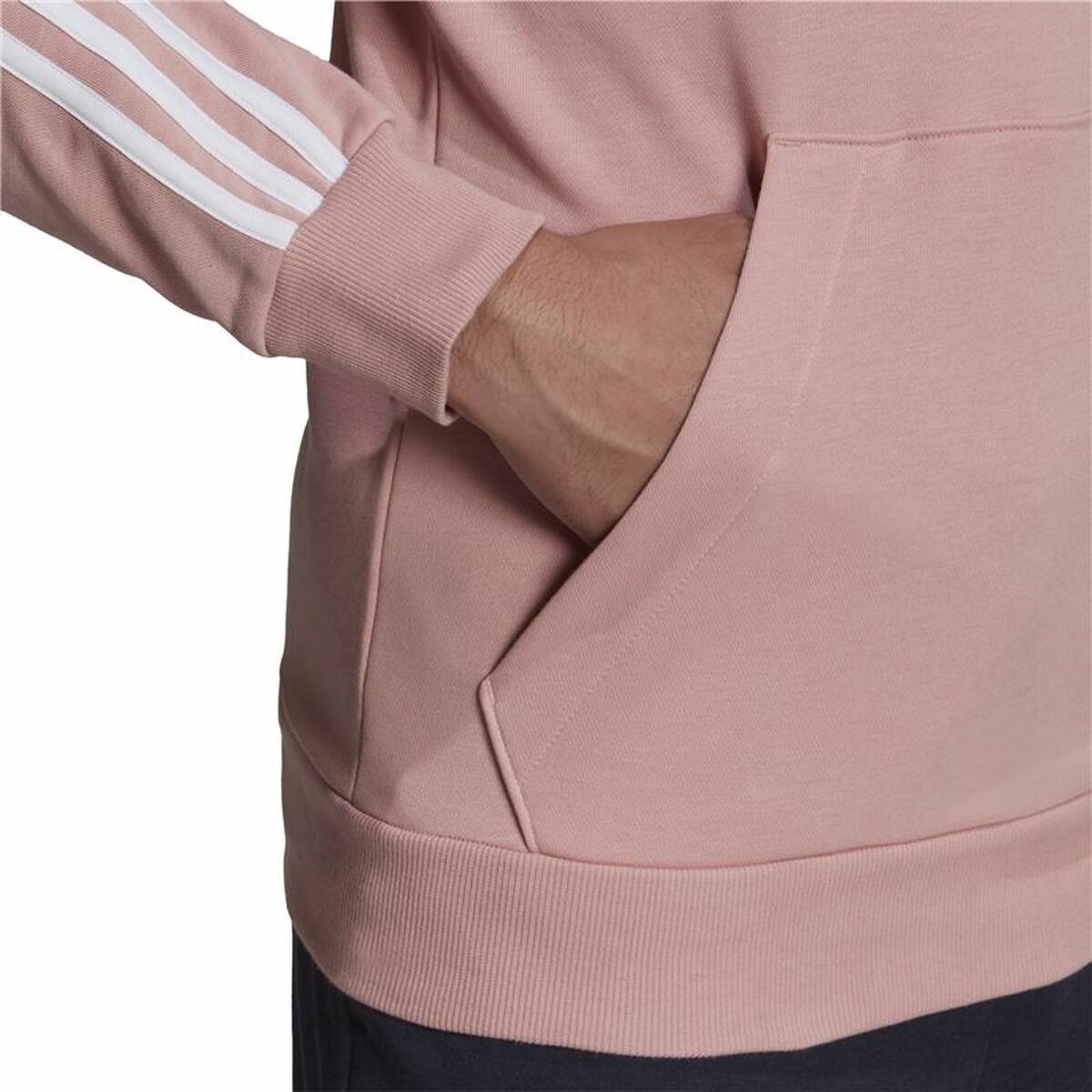 Men's Adidas Essentials Wonder Mauve 3 Stripes Hoodie Pink-3