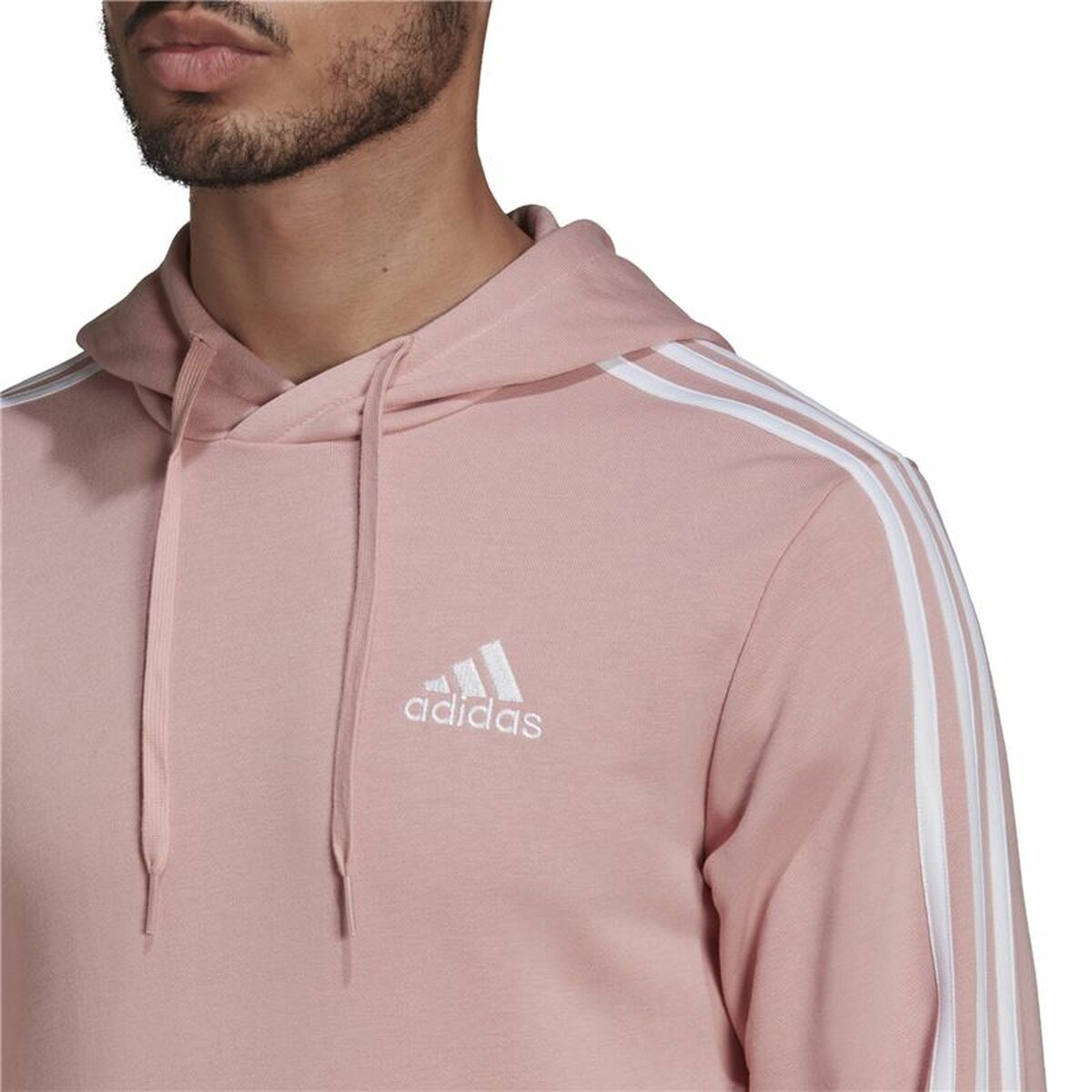 Men's Adidas Essentials Wonder Mauve 3 Stripes Hoodie Pink-2