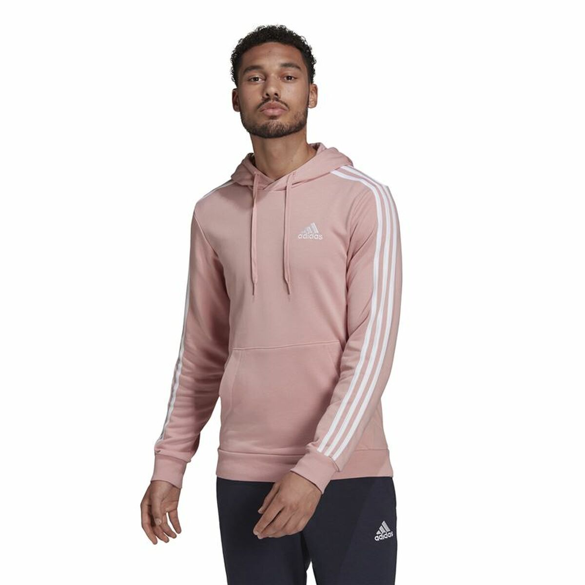 Men's Adidas Essentials Wonder Mauve 3 Stripes Hoodie Pink-5