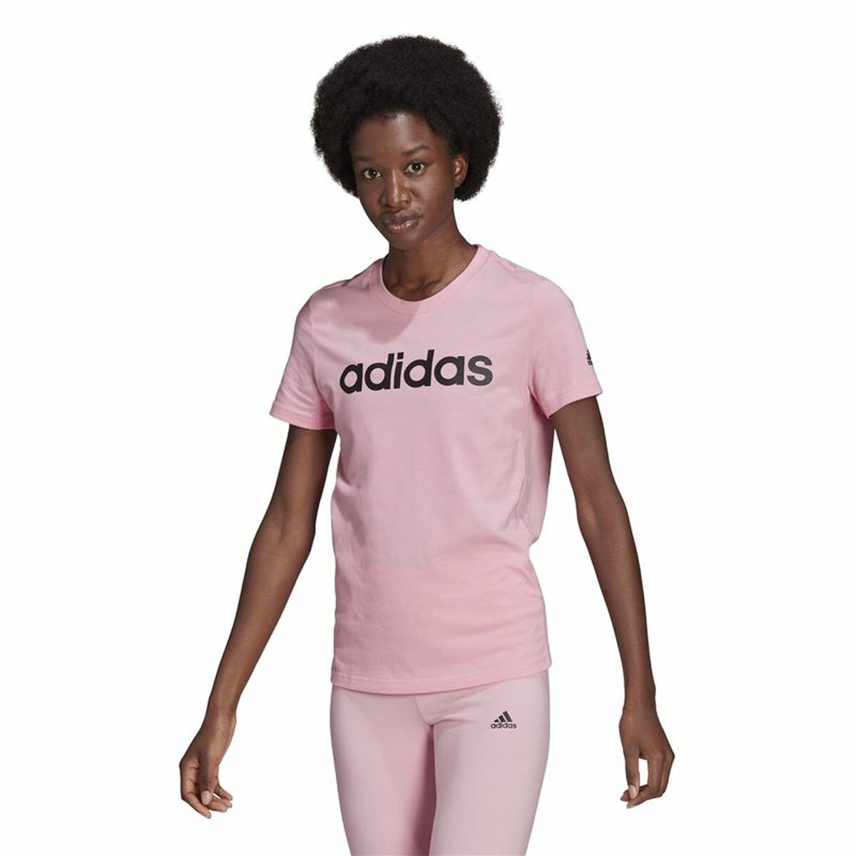 Kadın Adidas Loungewear Essentials İnce Logo T-Shirt Pembe-6