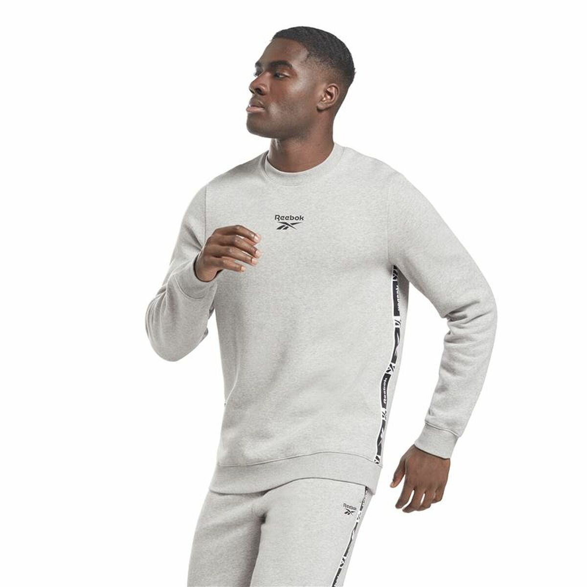 Men's Reebok Identity Tape Crew Hooded Sweatshirt Grey-2