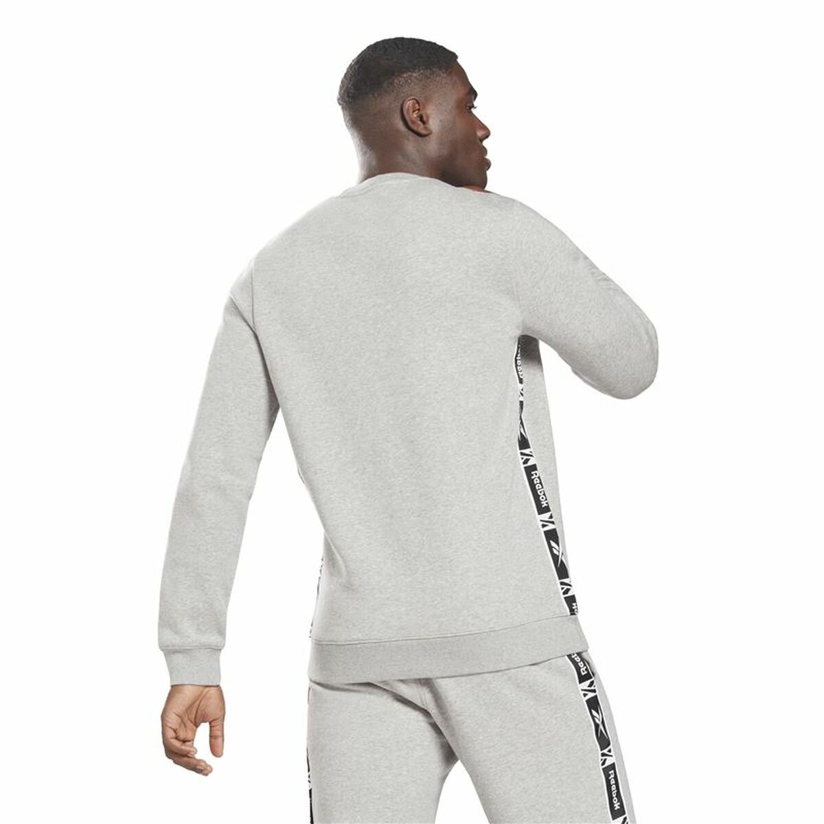 Men's Reebok Identity Tape Crew Hooded Sweatshirt Grey-3