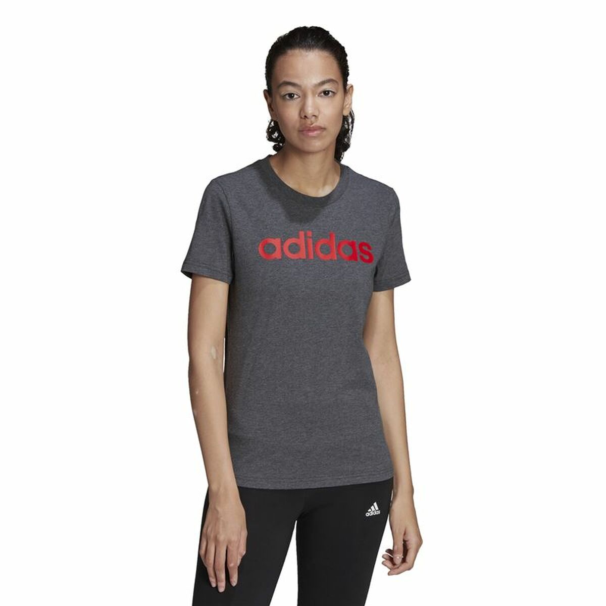 Kadın Adidas Loungewear Essentials Logo Kısa Kollu Tişört Koyu Gri-2