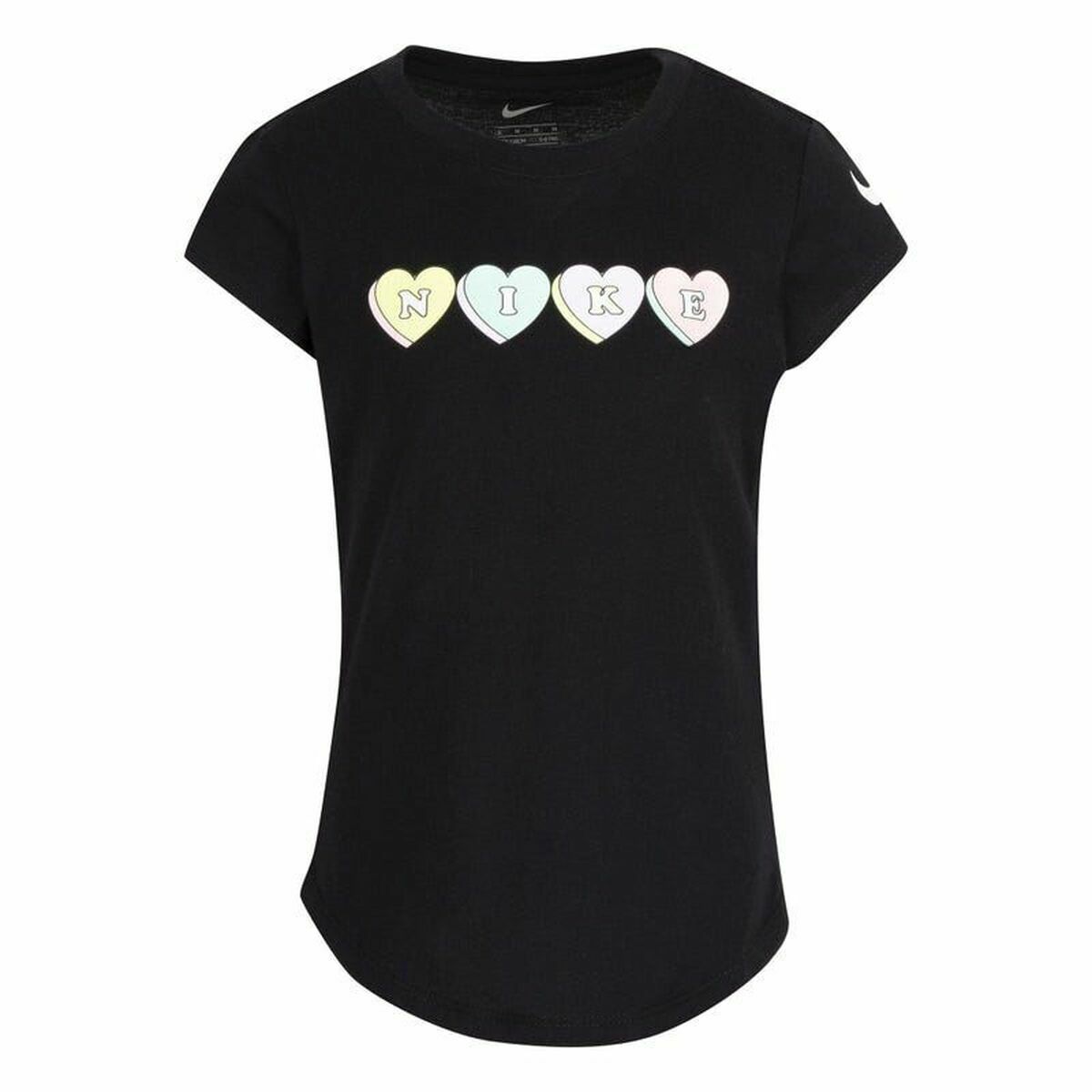 Nike Sweet Hearts Қара қысқа жеңді балалар футболкасы