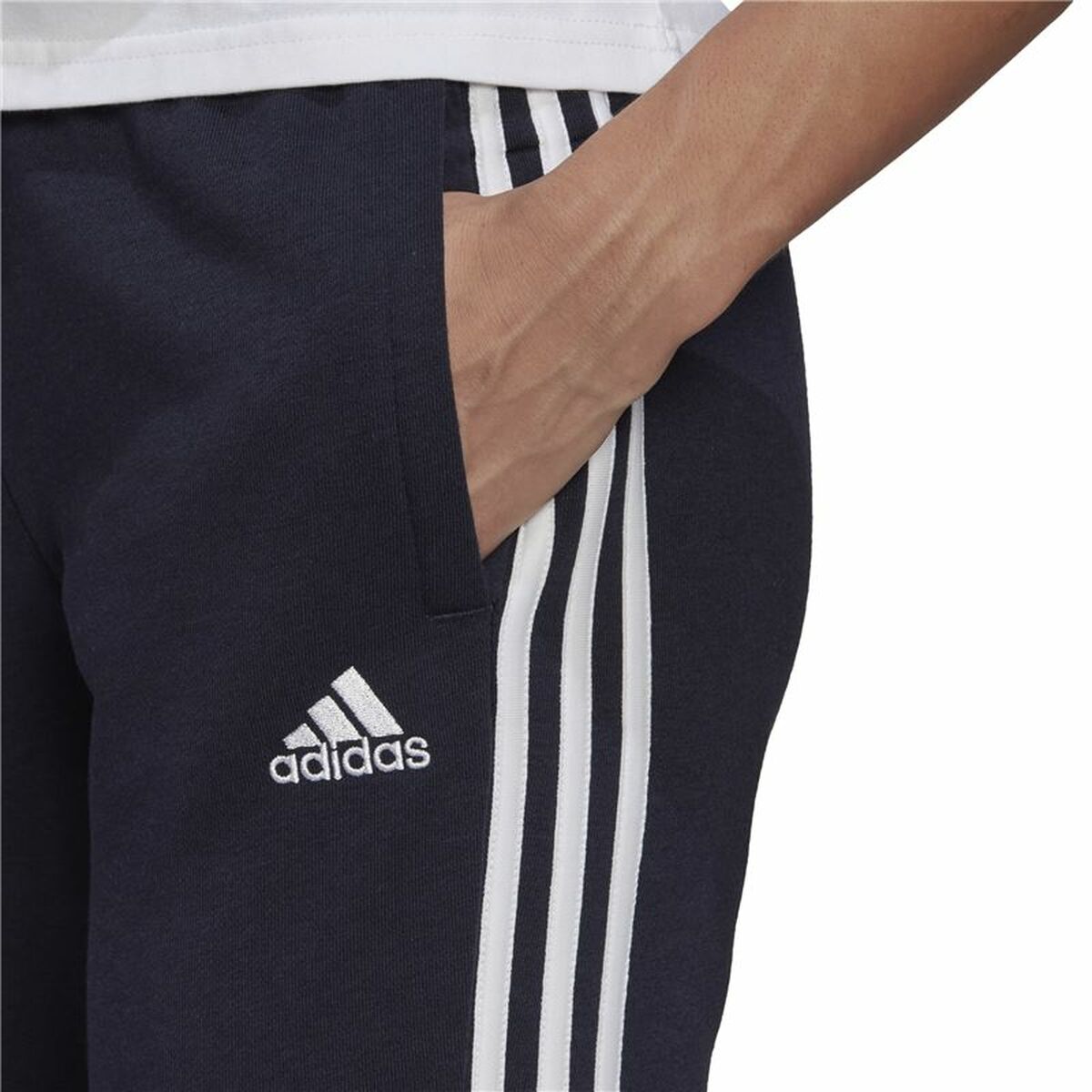 长运动裤Adidas Essentials French Terry 3条纹女人深蓝色-3