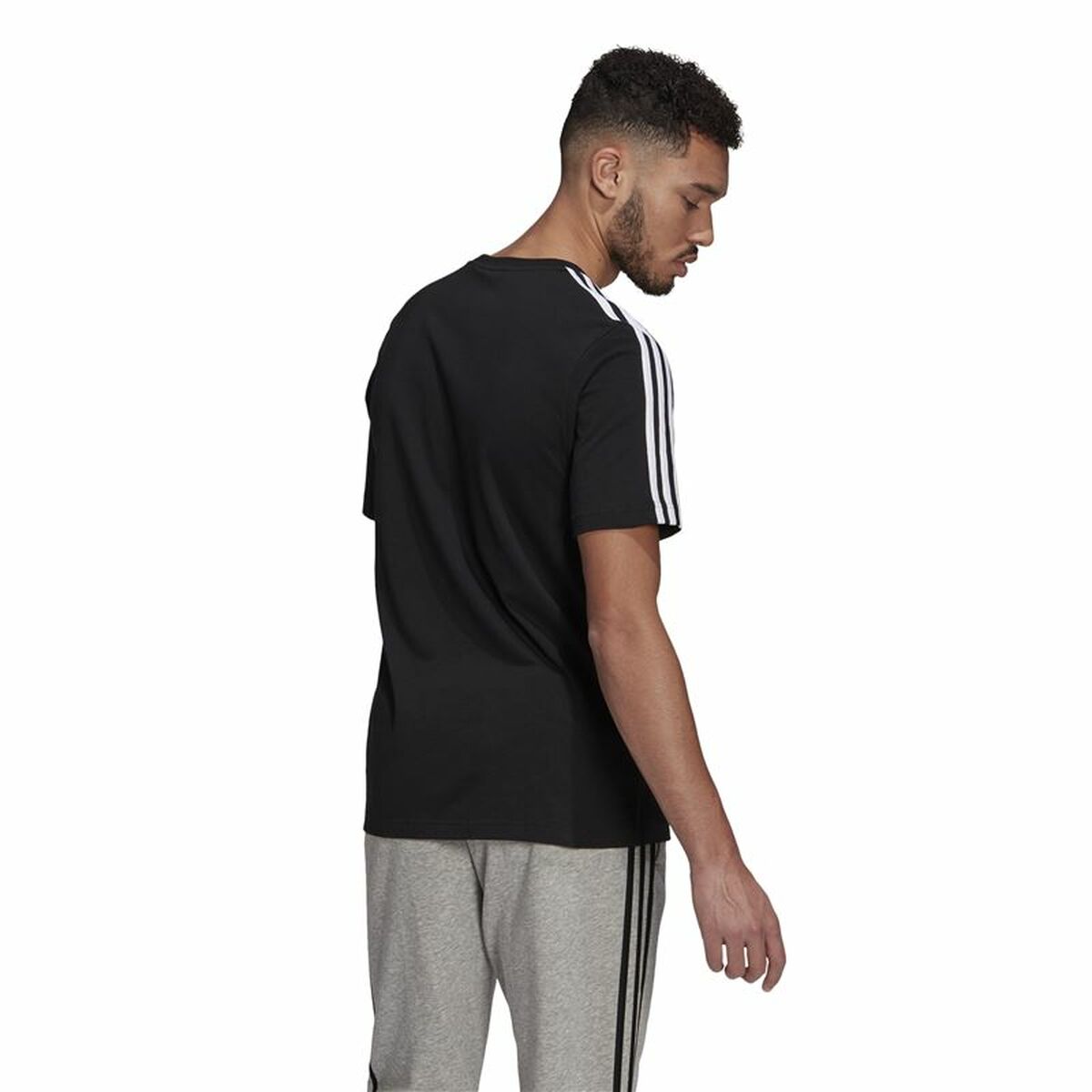 Футболка с коротким рукавом мужская Adidas  Essentials 3 bandas Чёрный-3