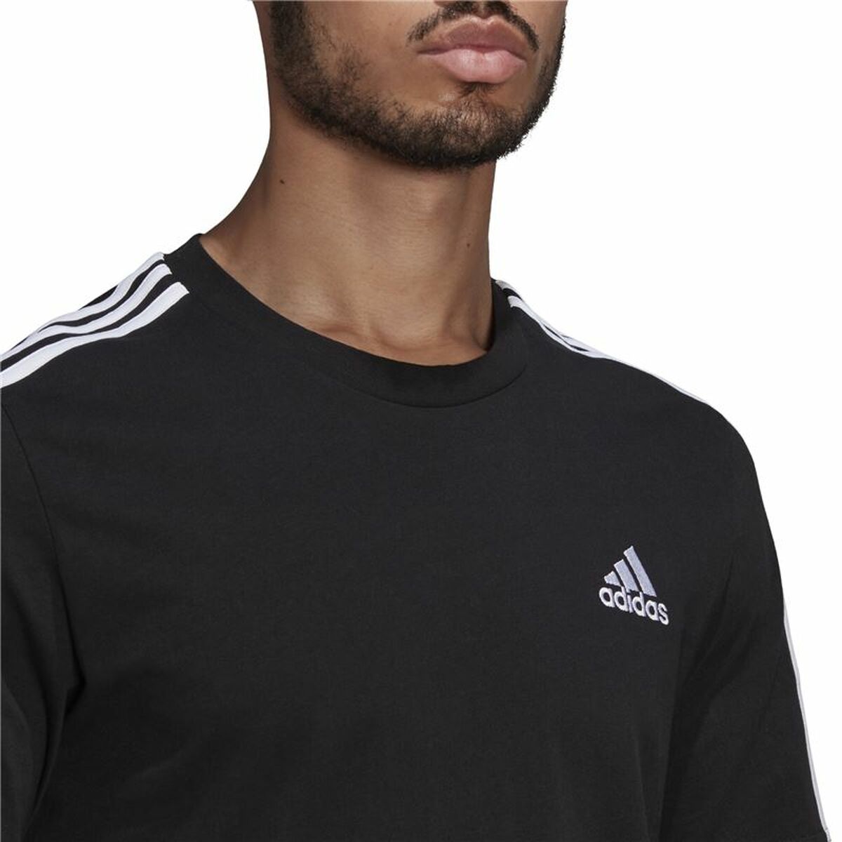 Футболка с коротким рукавом мужская Adidas  Essentials 3 bandas Чёрный-4