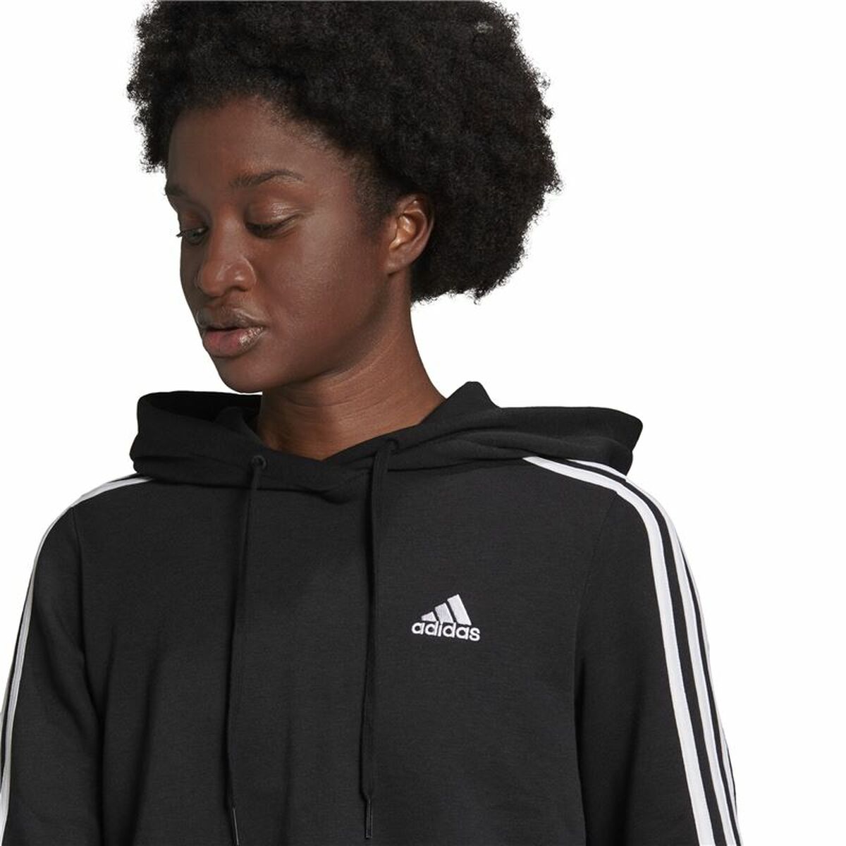 连帽运动衫女子Adidas Essentials 3条纹黑色-4