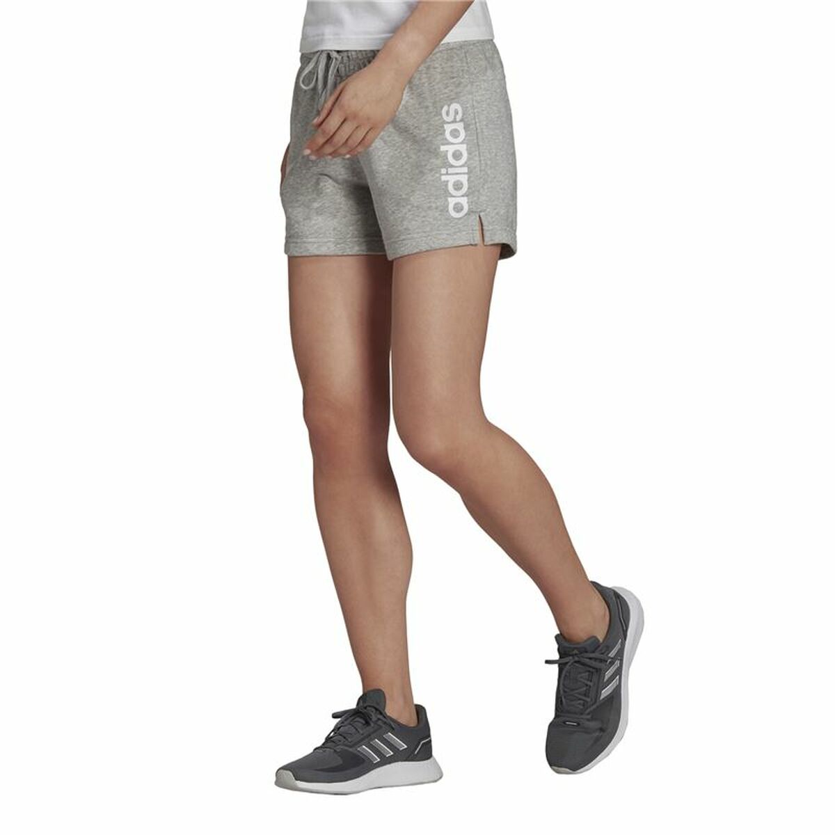 运动女性短裤Adidas Essentials Slim Logo灰色-6