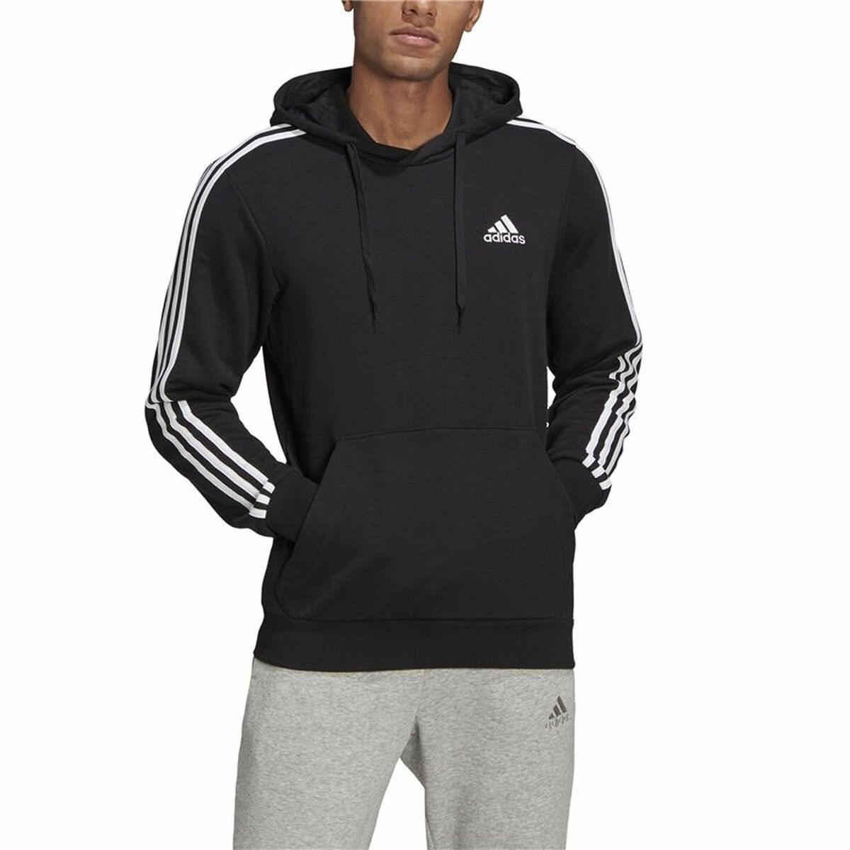 蒙面运动衫男子Adidas Essentials 3条纹黑色-4