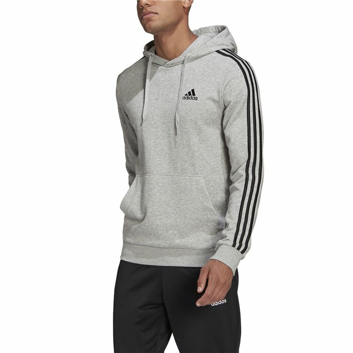 蒙面运动衫男子Adidas Essentials 3条纹浅灰色-4