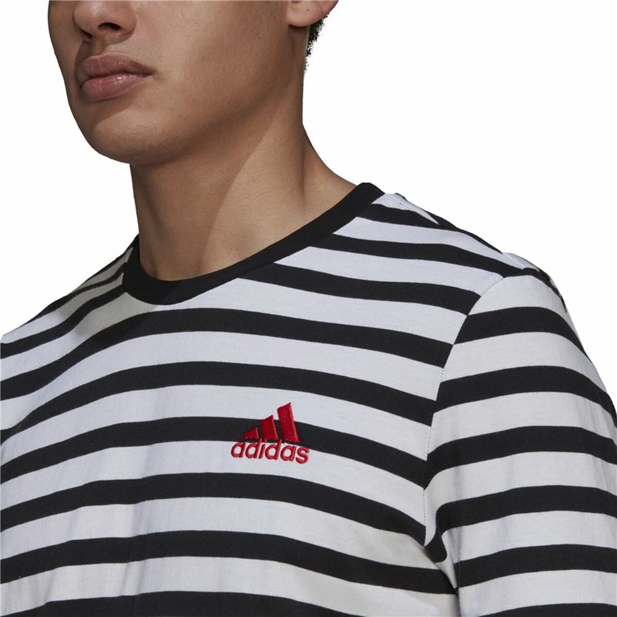Футболка с коротким рукавом мужская  Essentials Stripey  Adidas Embroidered Logo Чёрный-3