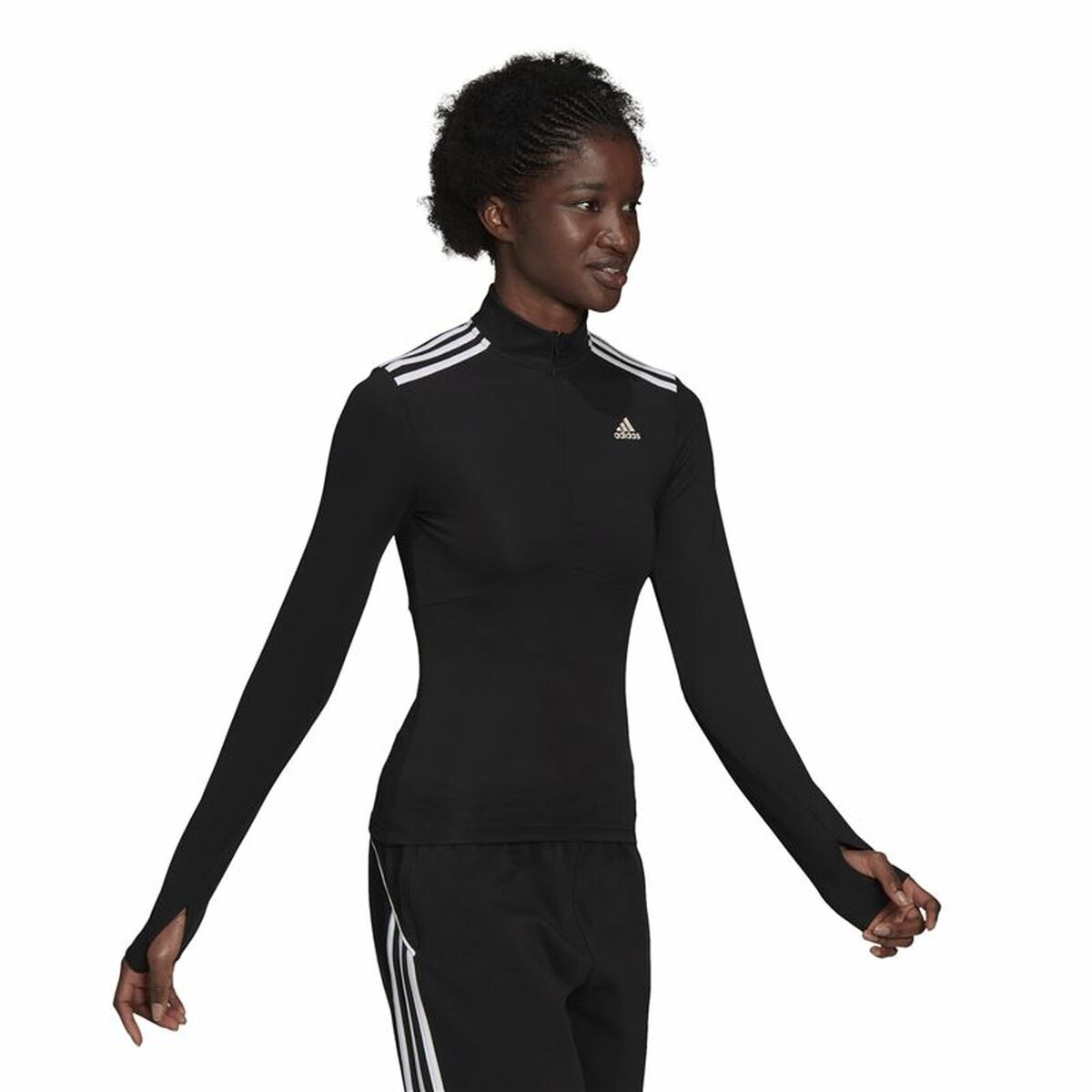 Женская рубашка с длинным рукавом  Zíper 3/4 Adidas Hyperglam Чёрный-6