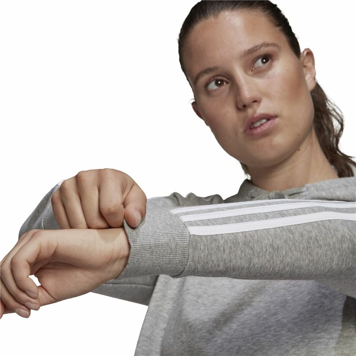 连帽运动衫女子Adidas Essentials 3条纹爬行灰色-5