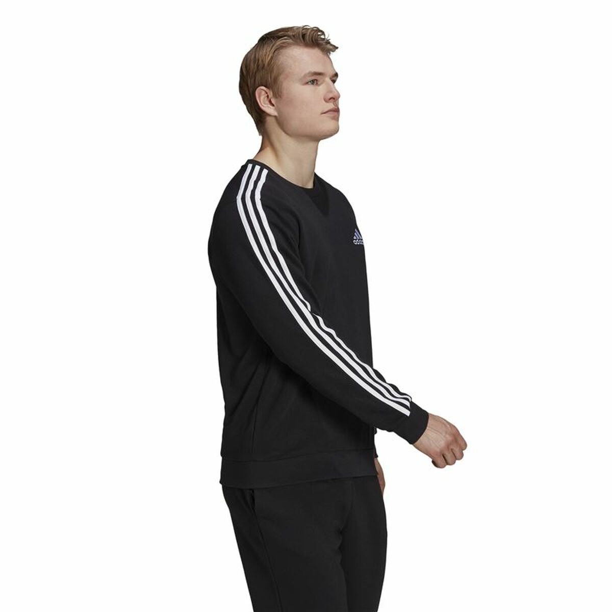 无帽运动衫男子Adidas Essentials 3条纹法国特里黑色-4