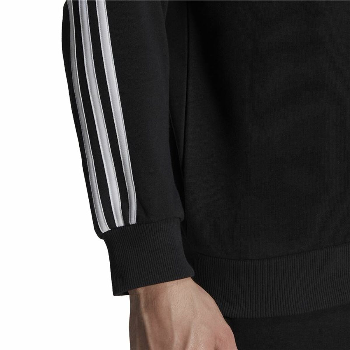 无帽运动衫男子Adidas Essentials 3条纹法国特里黑色-6