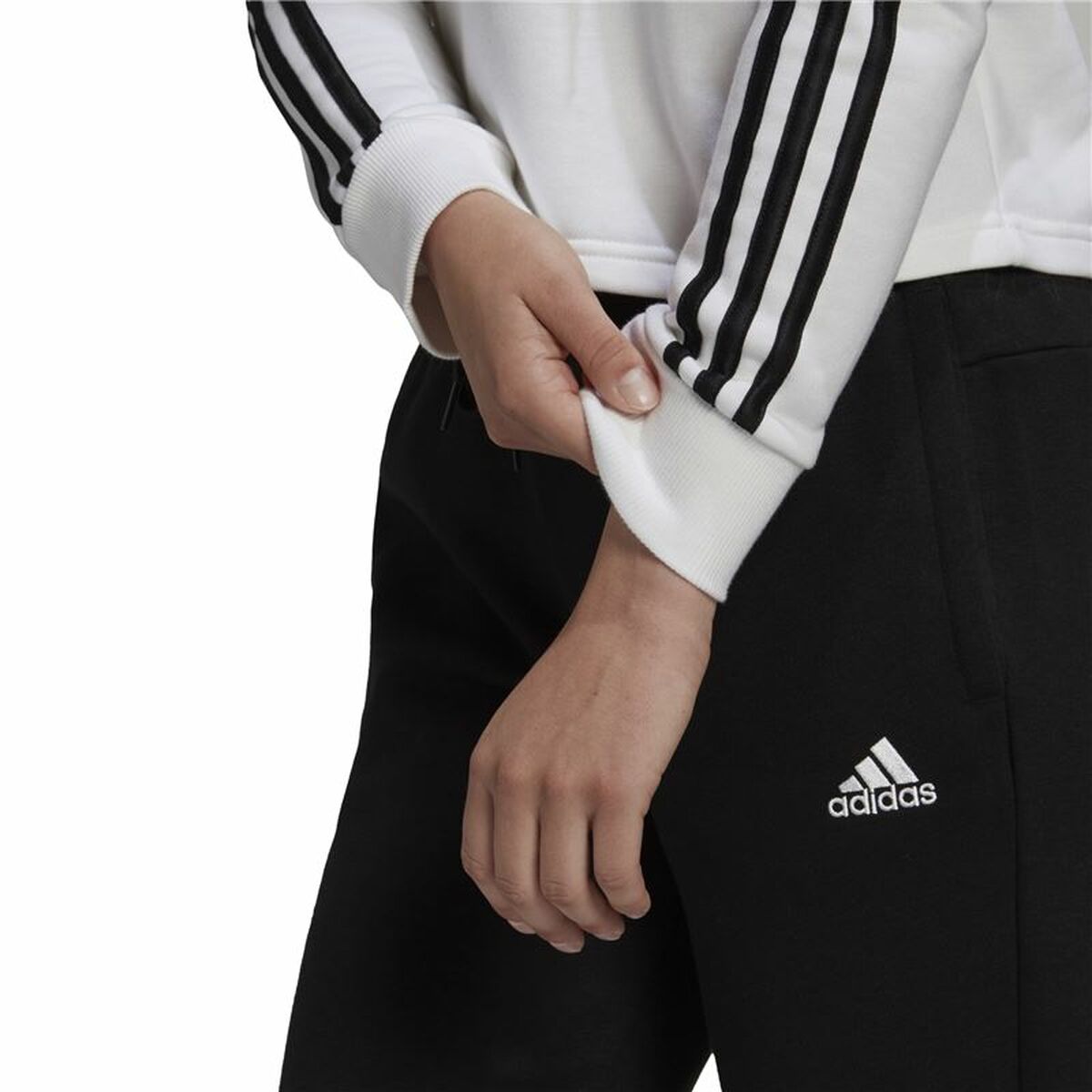 连帽运动衫女子Adidas Essentials Cropped 3条纹白色-6